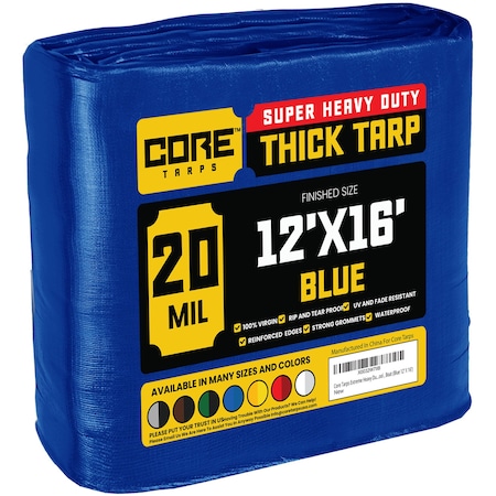 Core Tarps Heavy Duty Tarp, 16 ft L x 0.5 mm H x 12 ft W, 20 Mil, Blue, Polyethylene CT-705-12X16